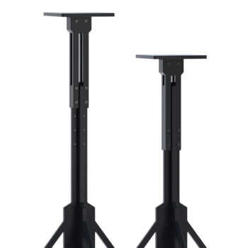A matching pair of Akustify Pilar studio monitor stands designed for 5, 7, and 8 inch speakers.
